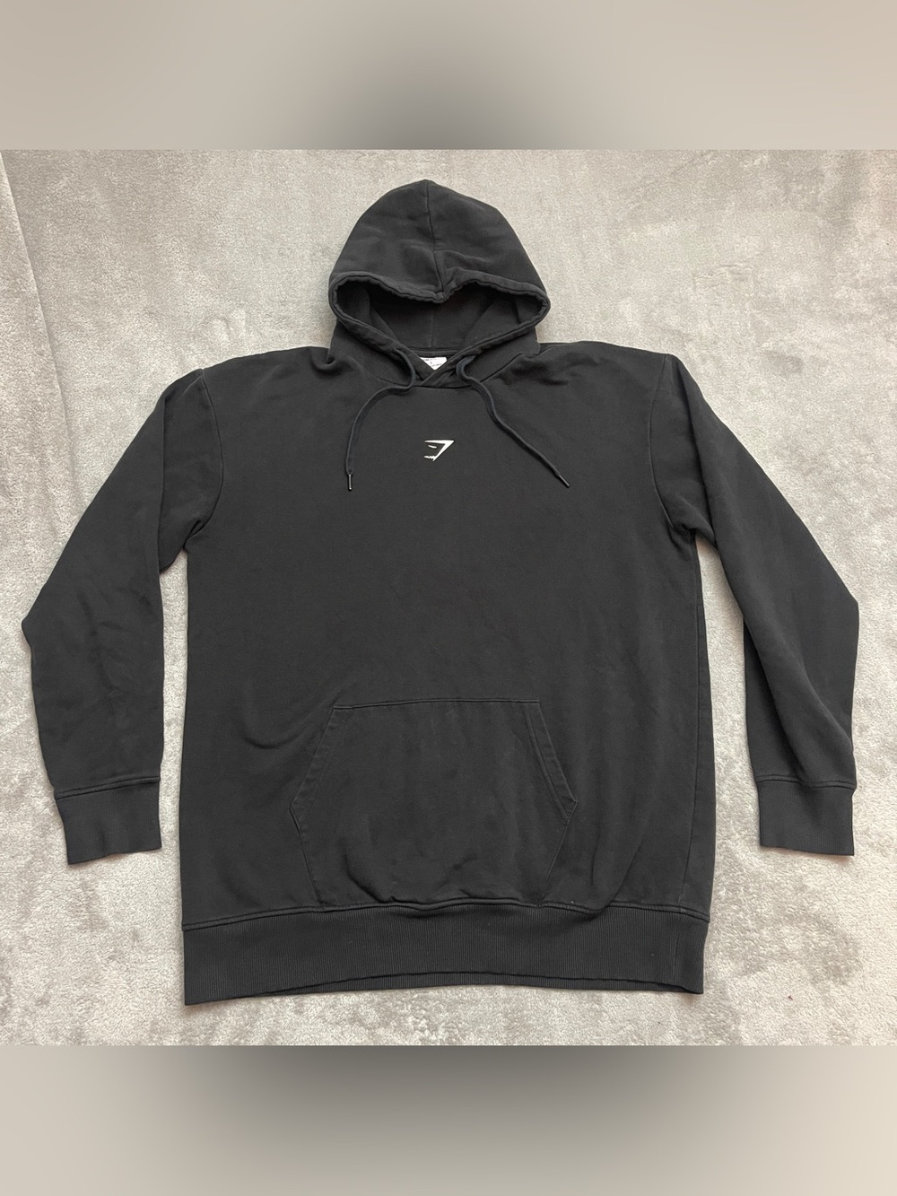 Gymshark Men's Black Pullover Hoodie Fleece Cotton Blend Logo Pockets L